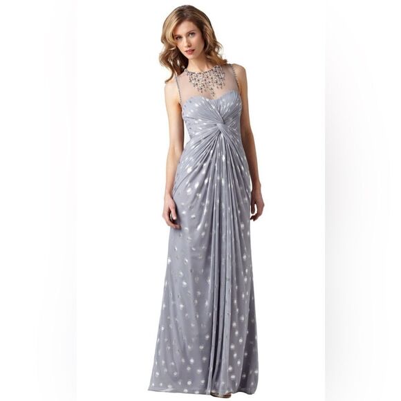 Adrianna Papell E Red Carpet Knot Front Metallic Mesh Gown Silver Size 14 - Picture 4 of 16